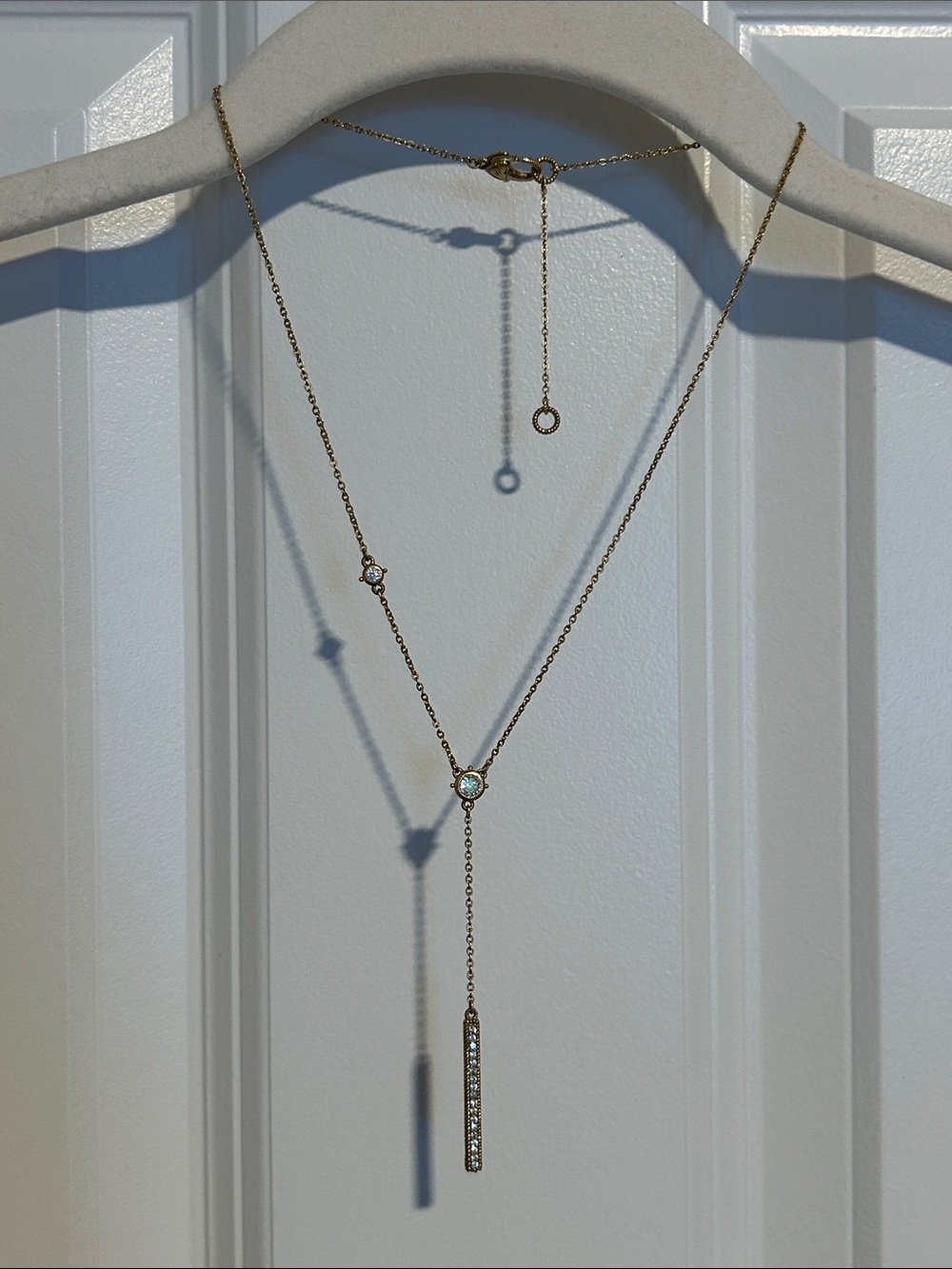 Judith Ripka Delicate Gold Y-Style Pendant Necklace with Crystal Accents